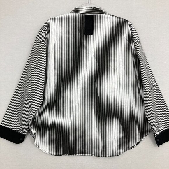Terra Black White Striped Pockets Preppy Cotton Relaxed Popover Top Large - Picture 9 of 10